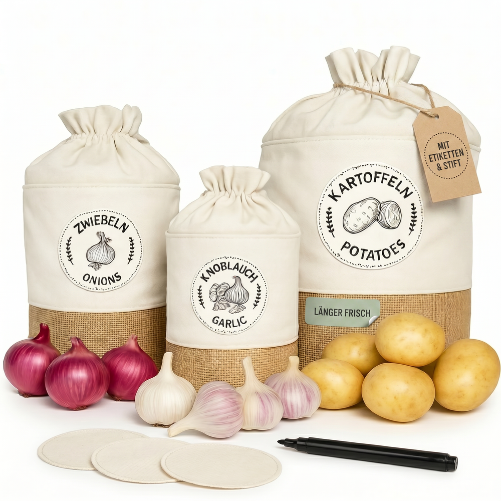 Valora Gemüsebeutel 3er-Set – Kartoffeln, Zwiebeln & Knoblauch