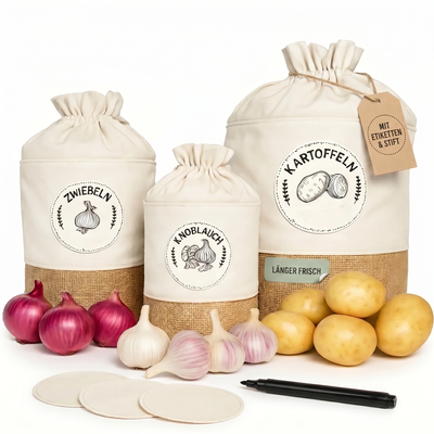 Valora Gemüsebeutel 3er-Set – Kartoffeln, Zwiebeln & Knoblauch