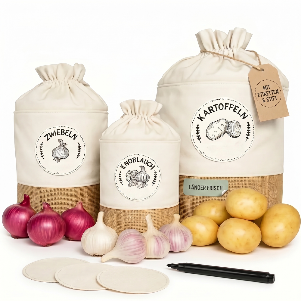 Valora Gemüsebeutel 3er-Set – Kartoffeln, Zwiebeln & Knoblauch